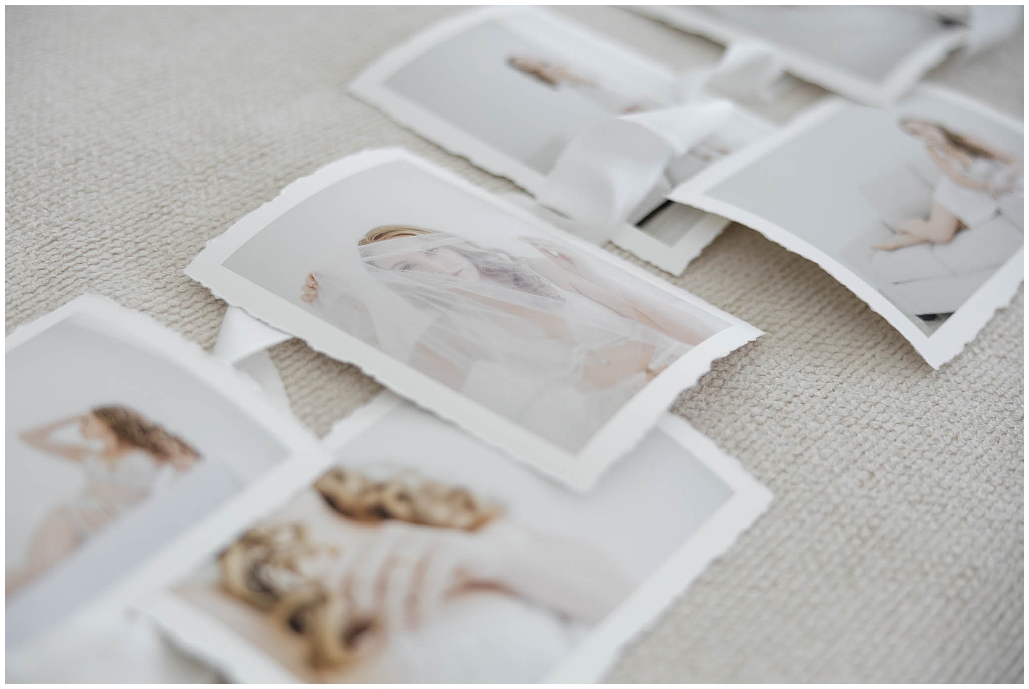 Deckled prints from bridal boudoir photoshoot.