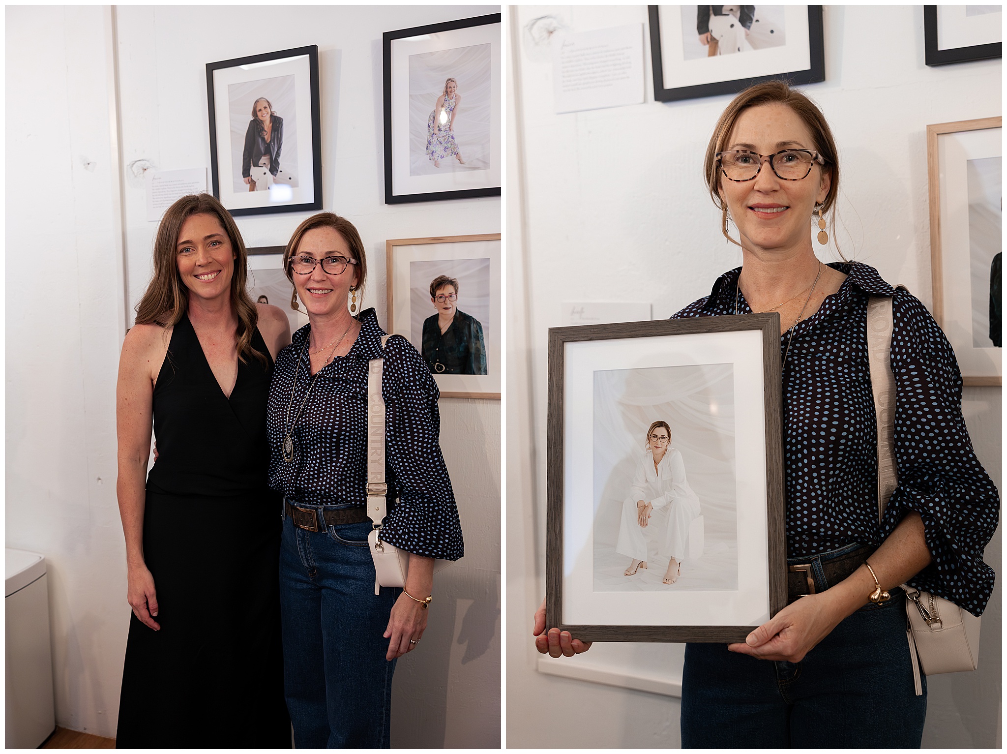 Alyce Holzy and Lucille, a participant, who holds her framed 40 Over 40 Project portrait