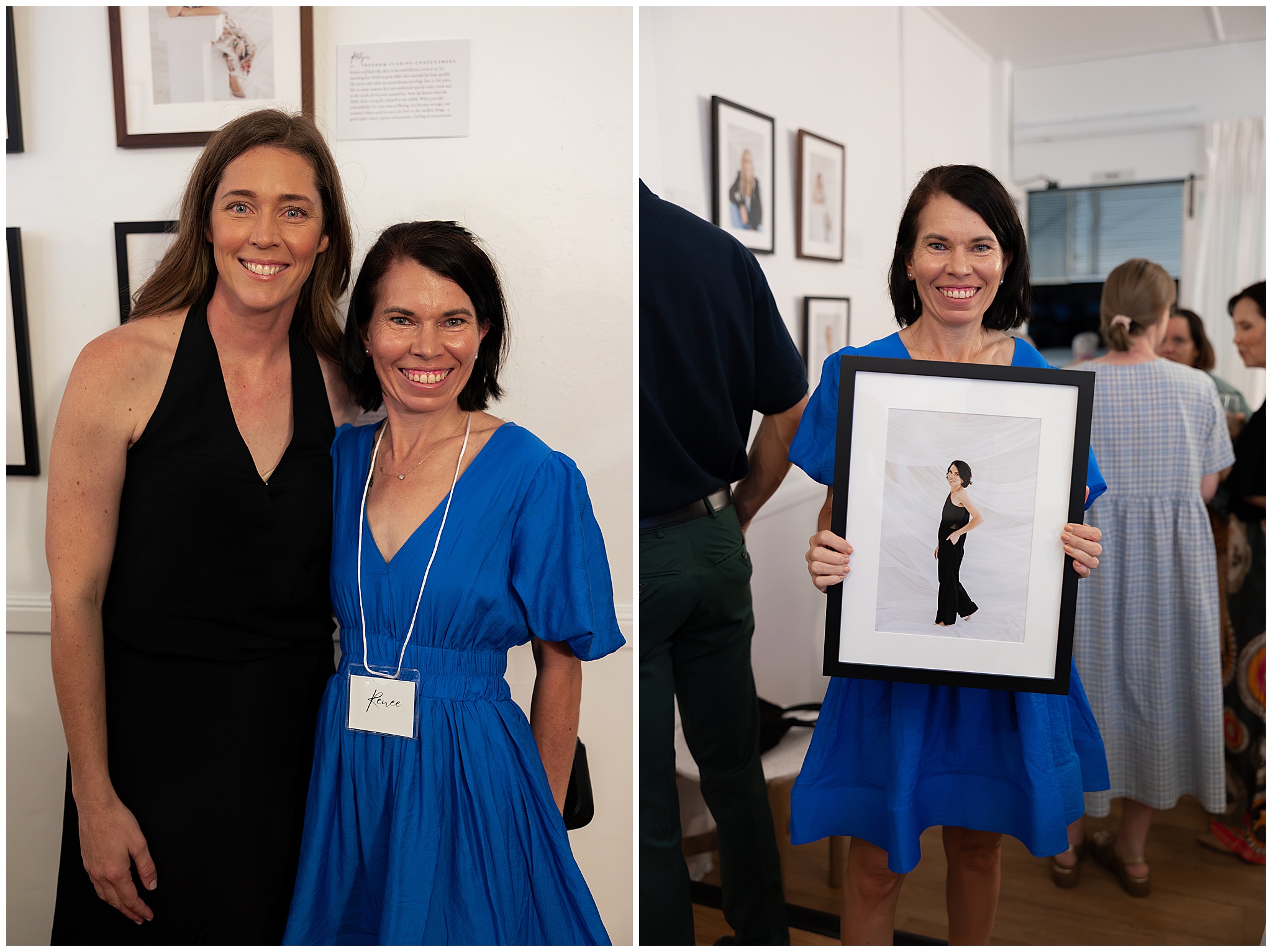 Alyce Holzy and Renee, a participant, who holds her framed 40 Over 40 Project portrait