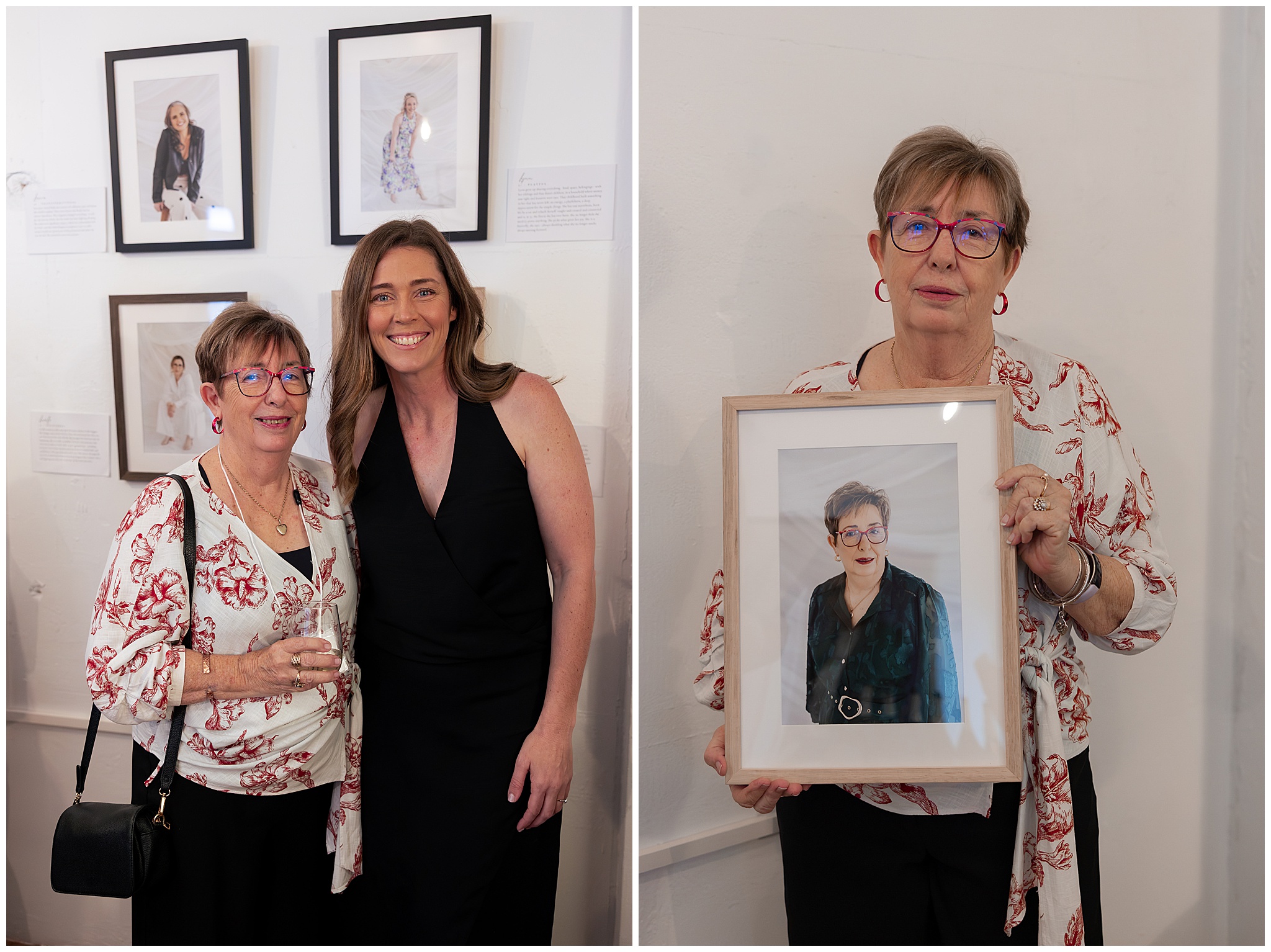 Alyce Holzy with participant Marg, proudly holding her framed portrait