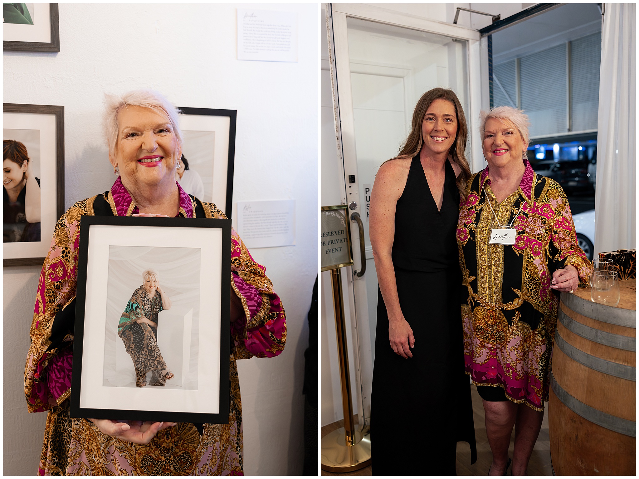 Heather, a 40 Over 40 participant holding her framed portrait, and Alyce Holzy with Heather